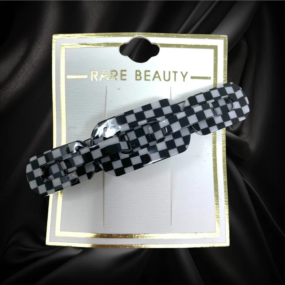 NEW Retro Black & White Checkerboard Barrette Hair Clip New Wave Accessory 3.5